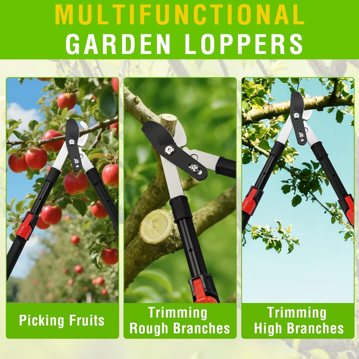 27-35" Extendable Loppers for Tree Trimming Heavy Duty Tree Trimmer Bypass Loppers with Compound Action Sharp Anvil Blade up to 2 Inch Cut Capacity Branch Cutter Chops Thick Branches Ease