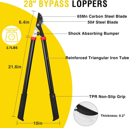 27-35" Extendable Loppers for Tree Trimming Heavy Duty Tree Trimmer Bypass Loppers with Compound Action Sharp Anvil Blade up to 2 Inch Cut Capacity Branch Cutter Chops Thick Branches Ease
