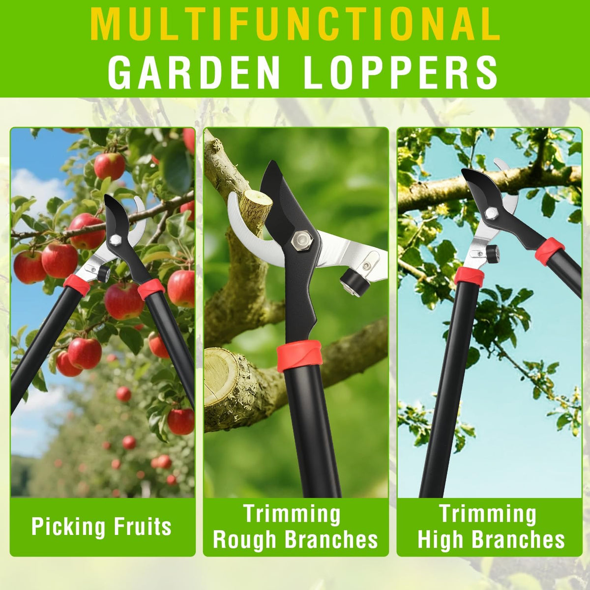 27-35" Extendable Loppers for Tree Trimming Heavy Duty Tree Trimmer Bypass Loppers with Compound Action Sharp Anvil Blade up to 2 Inch Cut Capacity Branch Cutter Chops Thick Branches Ease