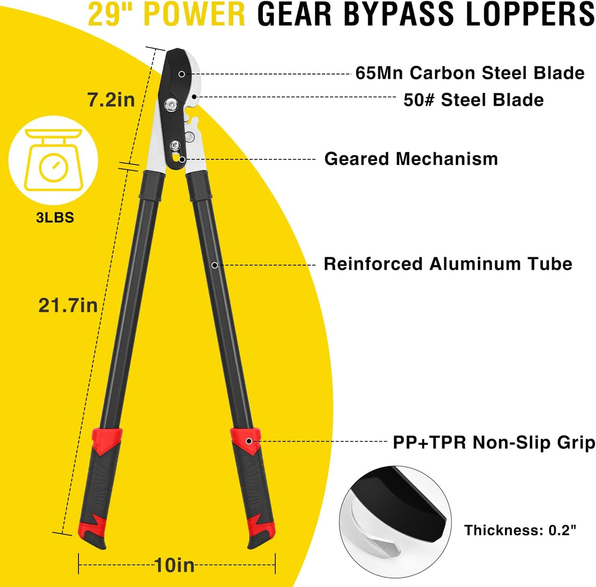 27-35" Extendable Loppers for Tree Trimming Heavy Duty Tree Trimmer Bypass Loppers with Compound Action Sharp Anvil Blade up to 2 Inch Cut Capacity Branch Cutter Chops Thick Branches Ease