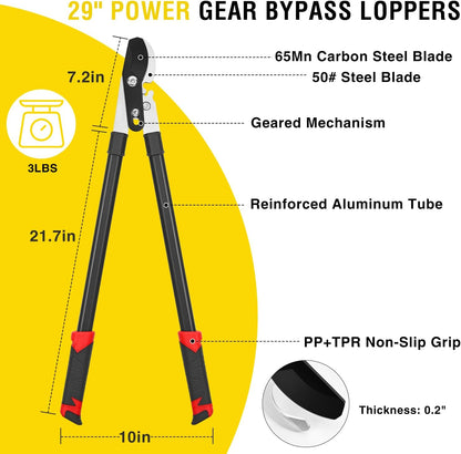 27-35" Extendable Loppers for Tree Trimming Heavy Duty Tree Trimmer Bypass Loppers with Compound Action Sharp Anvil Blade up to 2 Inch Cut Capacity Branch Cutter Chops Thick Branches Ease
