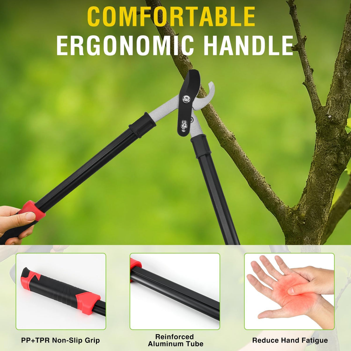 27-35" Extendable Loppers for Tree Trimming Heavy Duty Tree Trimmer Bypass Loppers with Compound Action Sharp Anvil Blade up to 2 Inch Cut Capacity Branch Cutter Chops Thick Branches Ease