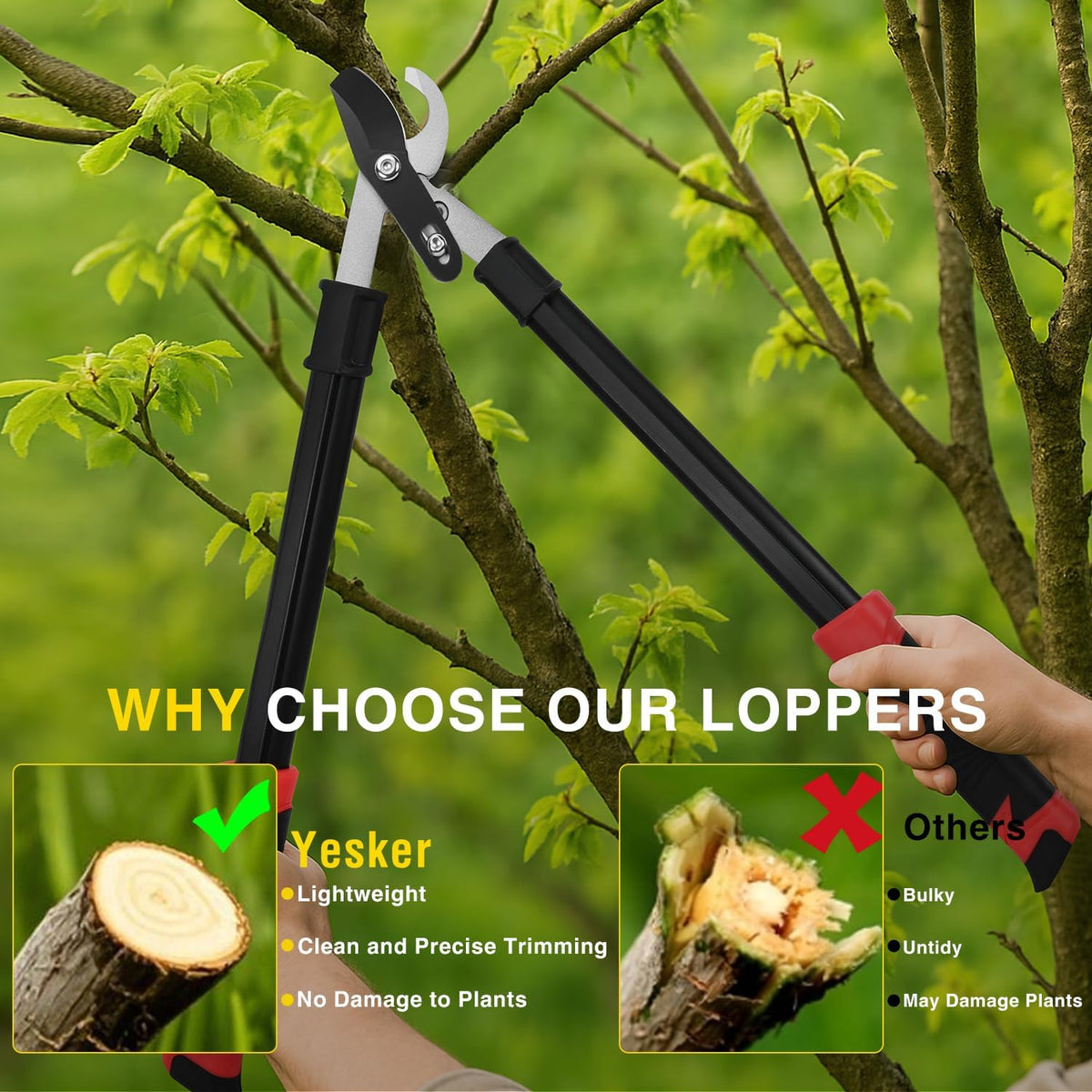 27-35" Extendable Loppers for Tree Trimming Heavy Duty Tree Trimmer Bypass Loppers with Compound Action Sharp Anvil Blade up to 2 Inch Cut Capacity Branch Cutter Chops Thick Branches Ease