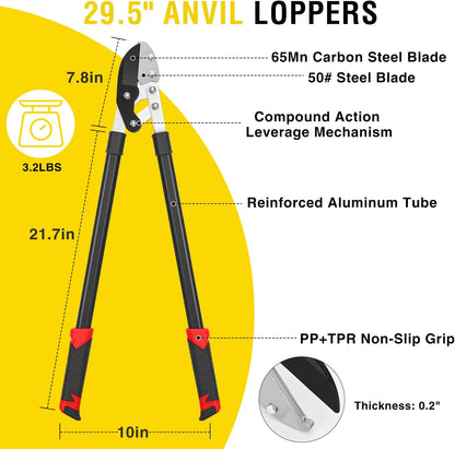 27-35" Extendable Loppers for Tree Trimming Heavy Duty Tree Trimmer Bypass Loppers with Compound Action Sharp Anvil Blade up to 2 Inch Cut Capacity Branch Cutter Chops Thick Branches Ease