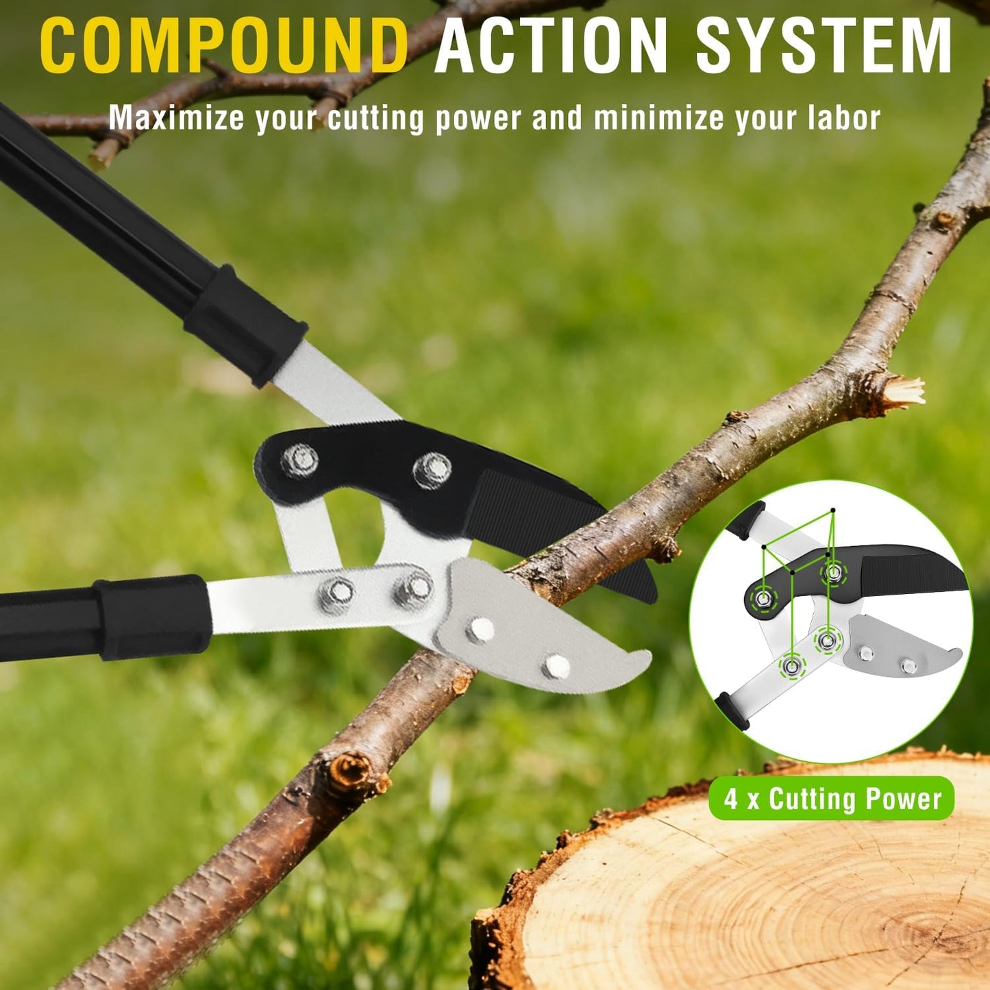 27-35" Extendable Loppers for Tree Trimming Heavy Duty Tree Trimmer Bypass Loppers with Compound Action Sharp Anvil Blade up to 2 Inch Cut Capacity Branch Cutter Chops Thick Branches Ease