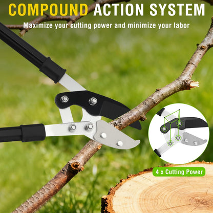 27-35" Extendable Loppers for Tree Trimming Heavy Duty Tree Trimmer Bypass Loppers with Compound Action Sharp Anvil Blade up to 2 Inch Cut Capacity Branch Cutter Chops Thick Branches Ease