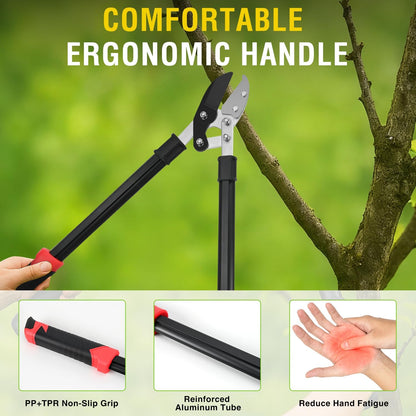 27-35" Extendable Loppers for Tree Trimming Heavy Duty Tree Trimmer Bypass Loppers with Compound Action Sharp Anvil Blade up to 2 Inch Cut Capacity Branch Cutter Chops Thick Branches Ease
