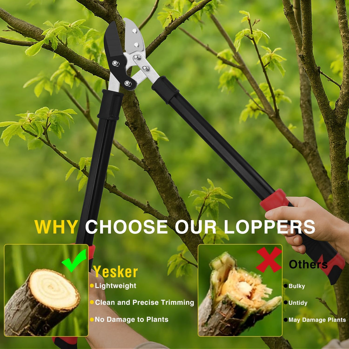 27-35" Extendable Loppers for Tree Trimming Heavy Duty Tree Trimmer Bypass Loppers with Compound Action Sharp Anvil Blade up to 2 Inch Cut Capacity Branch Cutter Chops Thick Branches Ease