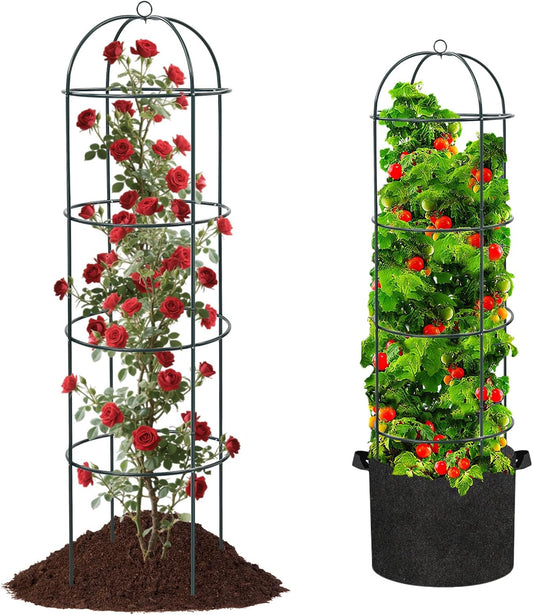 Large Trellis, Garden Obelisk Trellis for Climbing Plants Outdoor, 55” Metal Trellises for Tomato Cucumber Clematis Rose Vine Support, Heavy Duty Cage Stand for Grow Bag Raised Bed Yard, 2 Pack