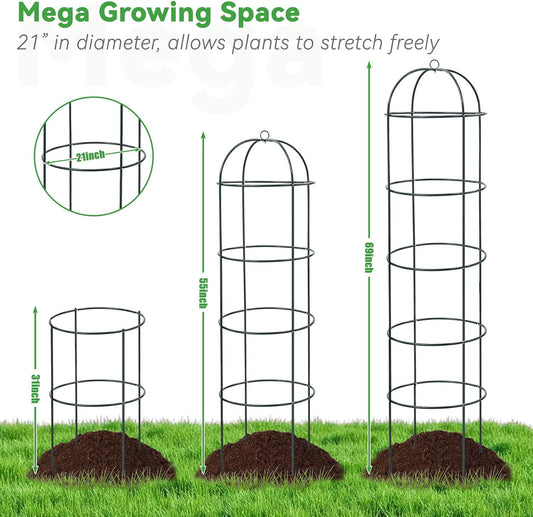 Large Trellis, Garden Obelisk Trellis for Climbing Plants Outdoor, 55” Metal Trellises for Tomato Cucumber Clematis Rose Vine Support, Heavy Duty Cage Stand for Grow Bag Raised Bed Yard, 2 Pack