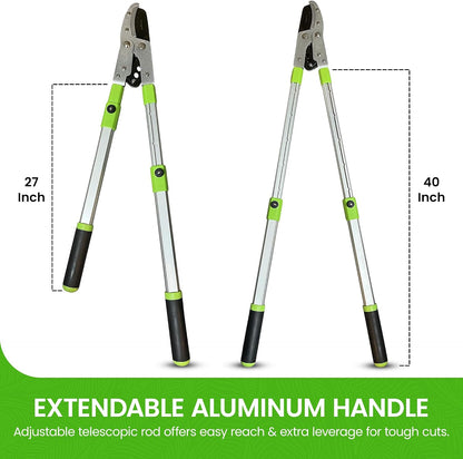 Bypass Loppers Tree Trimmer Clipper – Compact 15 inch High Carbon Steel Blade Gardening Loppers Pruning Shear - Comfort Grip Handles – Heavy Duty Branch Cutter – Cut Thick Branches w Ease