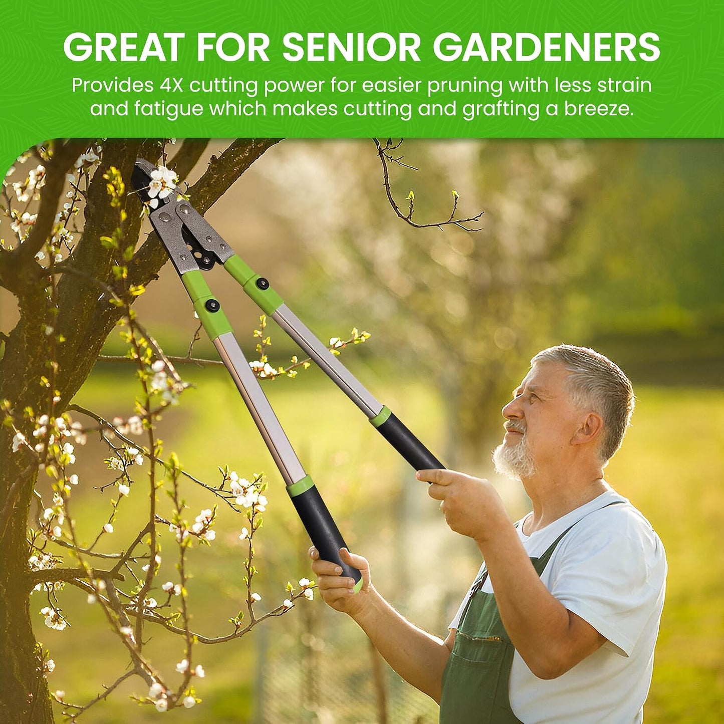 Bypass Loppers Tree Trimmer Clipper – Compact 15 inch High Carbon Steel Blade Gardening Loppers Pruning Shear - Comfort Grip Handles – Heavy Duty Branch Cutter – Cut Thick Branches w Ease