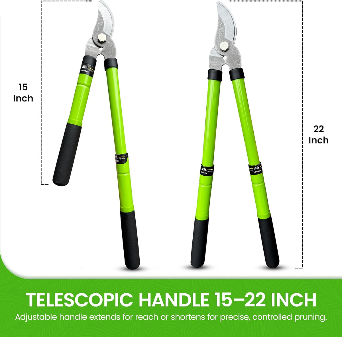 Bypass Loppers Tree Trimmer Clipper – Compact 15 inch High Carbon Steel Blade Gardening Loppers Pruning Shear - Comfort Grip Handles – Heavy Duty Branch Cutter – Cut Thick Branches w Ease