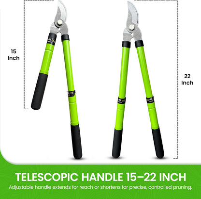 Bypass Loppers Tree Trimmer Clipper – Compact 15 inch High Carbon Steel Blade Gardening Loppers Pruning Shear - Comfort Grip Handles – Heavy Duty Branch Cutter – Cut Thick Branches w Ease