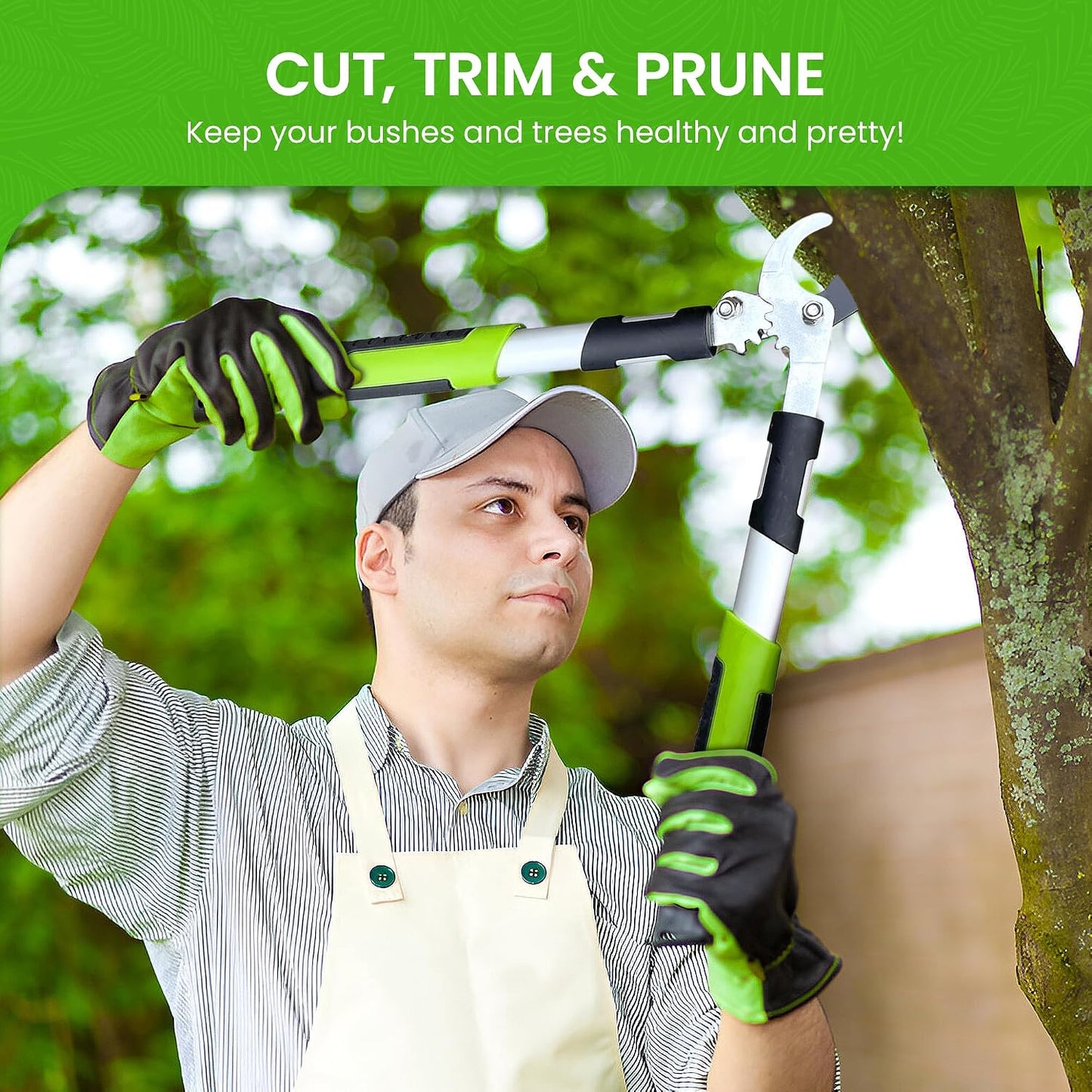 Bypass Loppers Tree Trimmer Clipper – Compact 15 inch High Carbon Steel Blade Gardening Loppers Pruning Shear - Comfort Grip Handles – Heavy Duty Branch Cutter – Cut Thick Branches w Ease