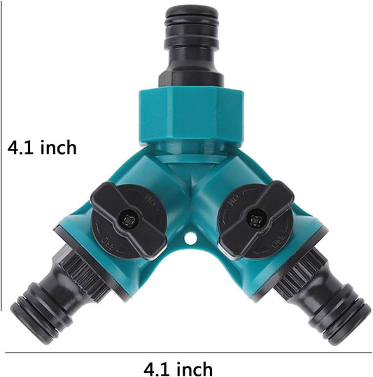 Garden Hose Splitter 2 Way, Y Water Tap Splitter with ON-OFF Valves, 3 Way Hose Connector, PTFE Tape, 3pcs Rubber Washers, 1pc Female + 2pcs Male 3/4 Inch Hose End Quick Connectors