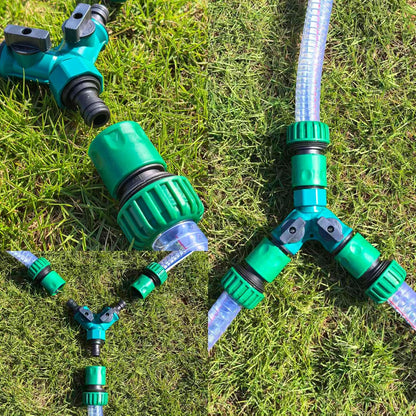 Garden Hose Splitter 2 Way, Y Water Tap Splitter with ON-OFF Valves, 3 Way Hose Connector, PTFE Tape, 3pcs Rubber Washers, 1pc Female + 2pcs Male 3/4 Inch Hose End Quick Connectors