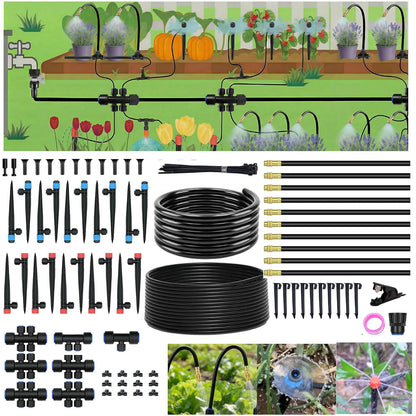 Drip Irrigation System for Watering Garden: 230FT Misting Sprinkler DIY Devices with Tubing Hose for Indoor Plants Outdoor Flower Beds Raised Growing Lawn Tree Patio Hydroponic