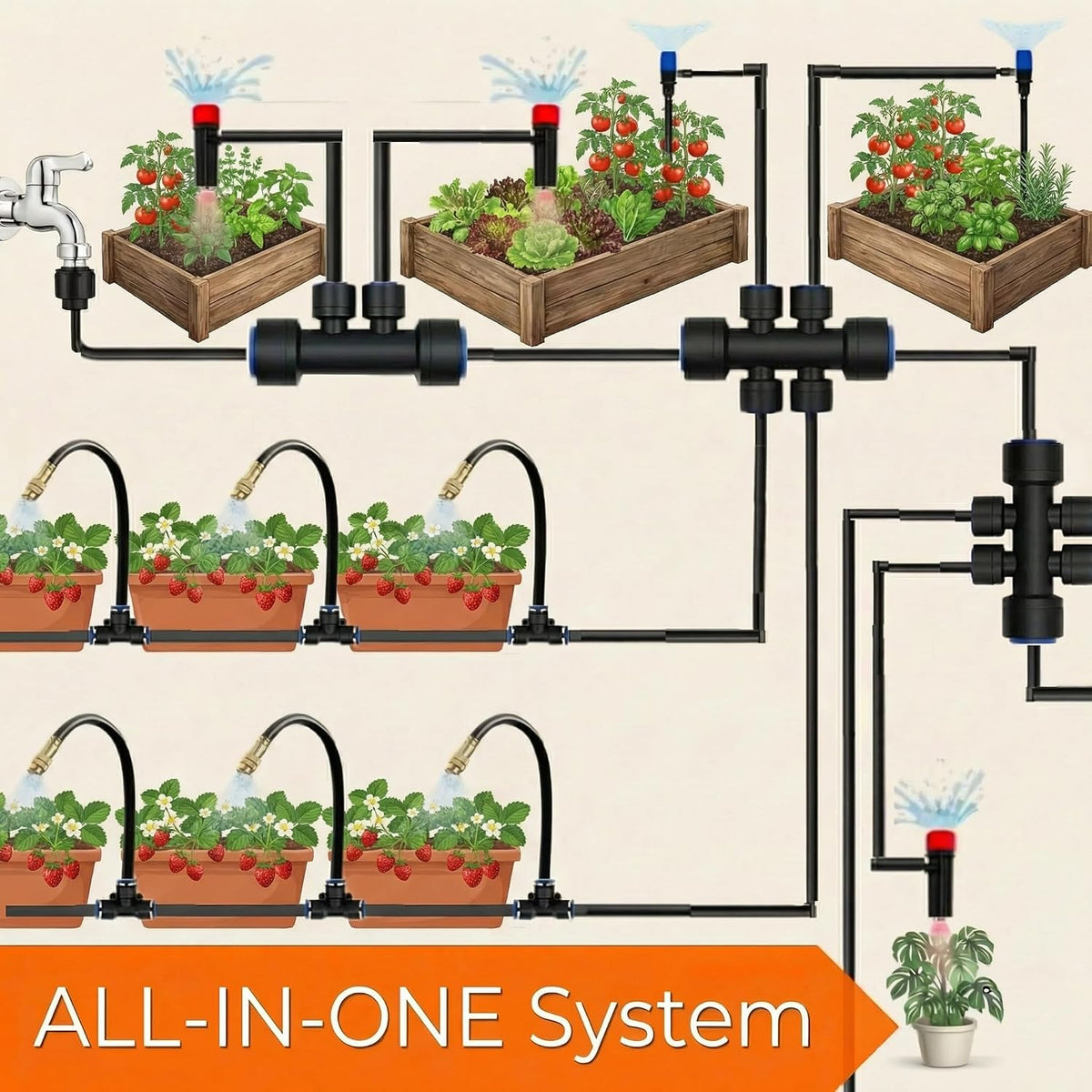 Drip Irrigation System for Watering Garden: 230FT Misting Sprinkler DIY Devices with Tubing Hose for Indoor Plants Outdoor Flower Beds Raised Growing Lawn Tree Patio Hydroponic