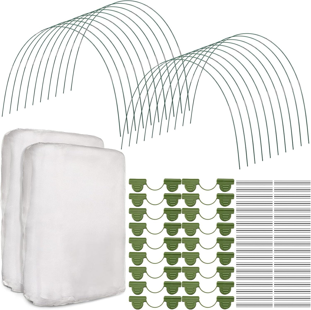 2 Set Garden Netting Kit for Raised Beds Ultra Fine Mesh Netting with 100 Hoops 72 Clips 80 Connectors for Garden Row Cover Vegetable Flowers Protection Barrier Plant Covers(10 x 33 ft)