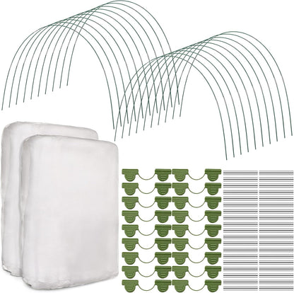 2 Set Garden Netting Kit for Raised Beds Ultra Fine Mesh Netting with 100 Hoops 72 Clips 80 Connectors for Garden Row Cover Vegetable Flowers Protection Barrier Plant Covers(10 x 33 ft)