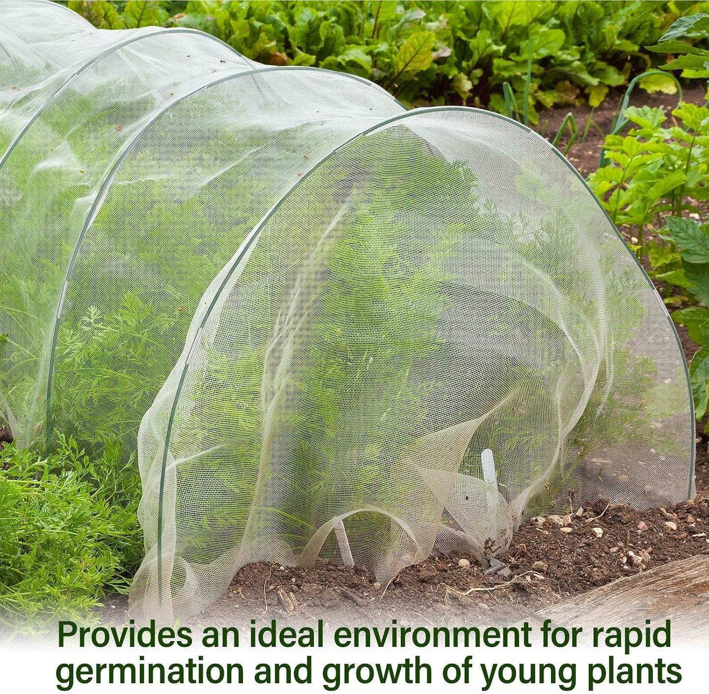2 Set Garden Netting Kit for Raised Beds Ultra Fine Mesh Netting with 100 Hoops 72 Clips 80 Connectors for Garden Row Cover Vegetable Flowers Protection Barrier Plant Covers(10 x 33 ft)