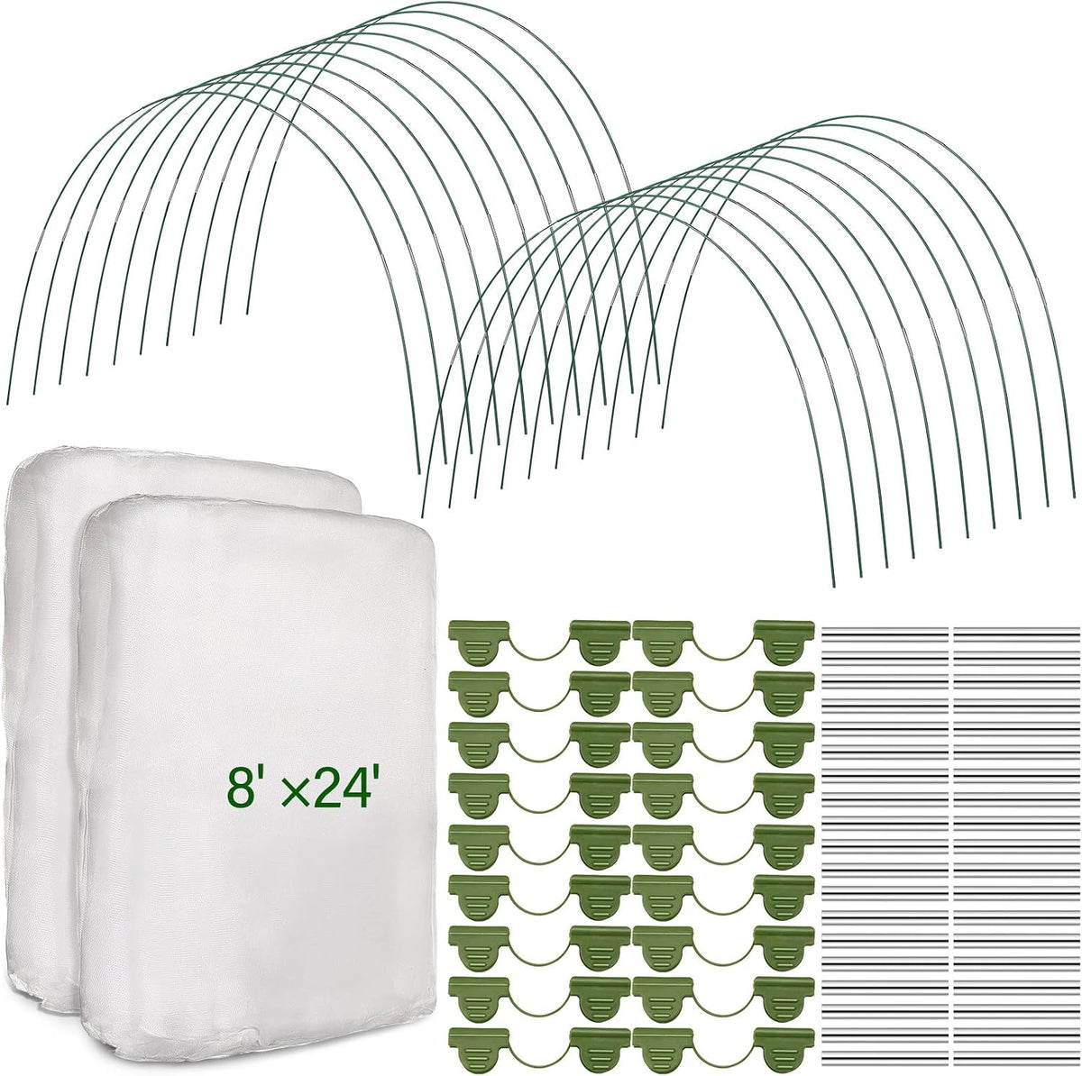 2 Set Garden Netting Kit for Raised Beds Ultra Fine Mesh Netting with 100 Hoops 72 Clips 80 Connectors for Garden Row Cover Vegetable Flowers Protection Barrier Plant Covers(10 x 33 ft)
