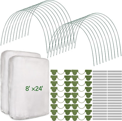 2 Set Garden Netting Kit for Raised Beds Ultra Fine Mesh Netting with 100 Hoops 72 Clips 80 Connectors for Garden Row Cover Vegetable Flowers Protection Barrier Plant Covers(10 x 33 ft)
