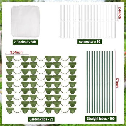 2 Set Garden Netting Kit for Raised Beds Ultra Fine Mesh Netting with 100 Hoops 72 Clips 80 Connectors for Garden Row Cover Vegetable Flowers Protection Barrier Plant Covers(10 x 33 ft)