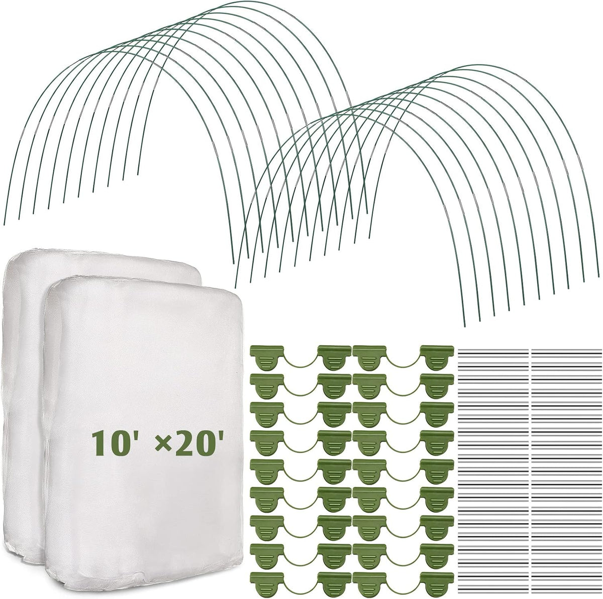 2 Set Garden Netting Kit for Raised Beds Ultra Fine Mesh Netting with 100 Hoops 72 Clips 80 Connectors for Garden Row Cover Vegetable Flowers Protection Barrier Plant Covers(10 x 33 ft)