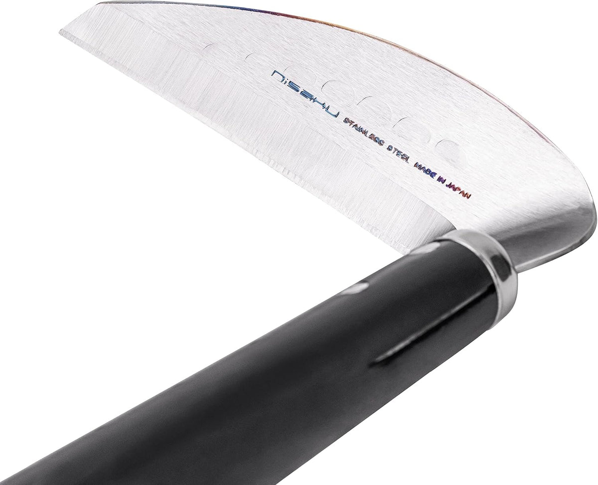 NJP115 Kogama Garden Weeder-Scraper-Hoe, Japanese Stainless Steel 4.25-Inch-Curved Blade, 9.5-Inch Black Lacquered Beech Wood Handle