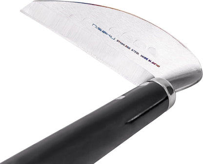 NJP115 Kogama Garden Weeder-Scraper-Hoe, Japanese Stainless Steel 4.25-Inch-Curved Blade, 9.5-Inch Black Lacquered Beech Wood Handle