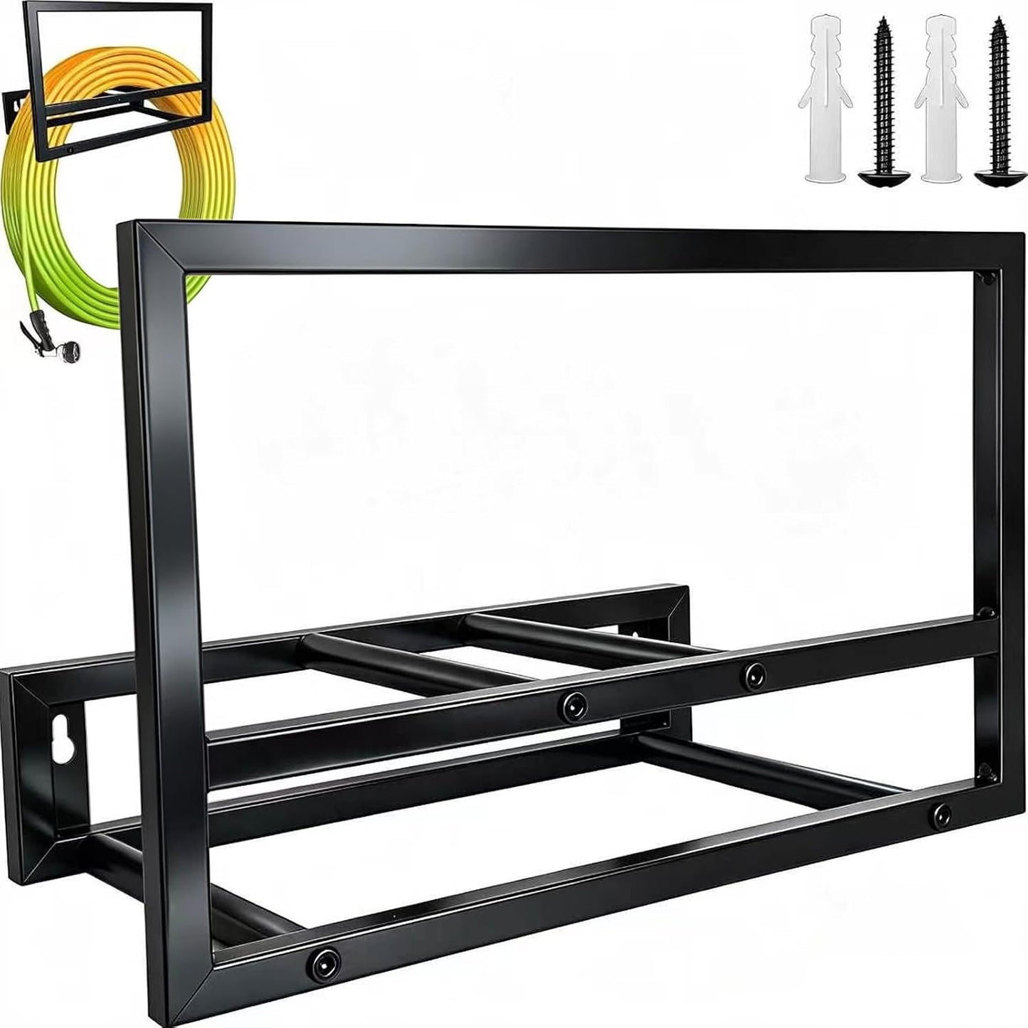 Garden Hose Holder Wall Mount,Water Hose Holders for Outside,Heavy Duty Hose Rack for 125-ft Hose Storage,Metal Hose Wall Mount Black Garden Hose Hanger
