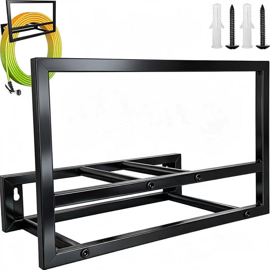 Garden Hose Holder Wall Mount,Water Hose Holders for Outside,Heavy Duty Hose Rack for 125-ft Hose Storage,Metal Hose Wall Mount Black Garden Hose Hanger
