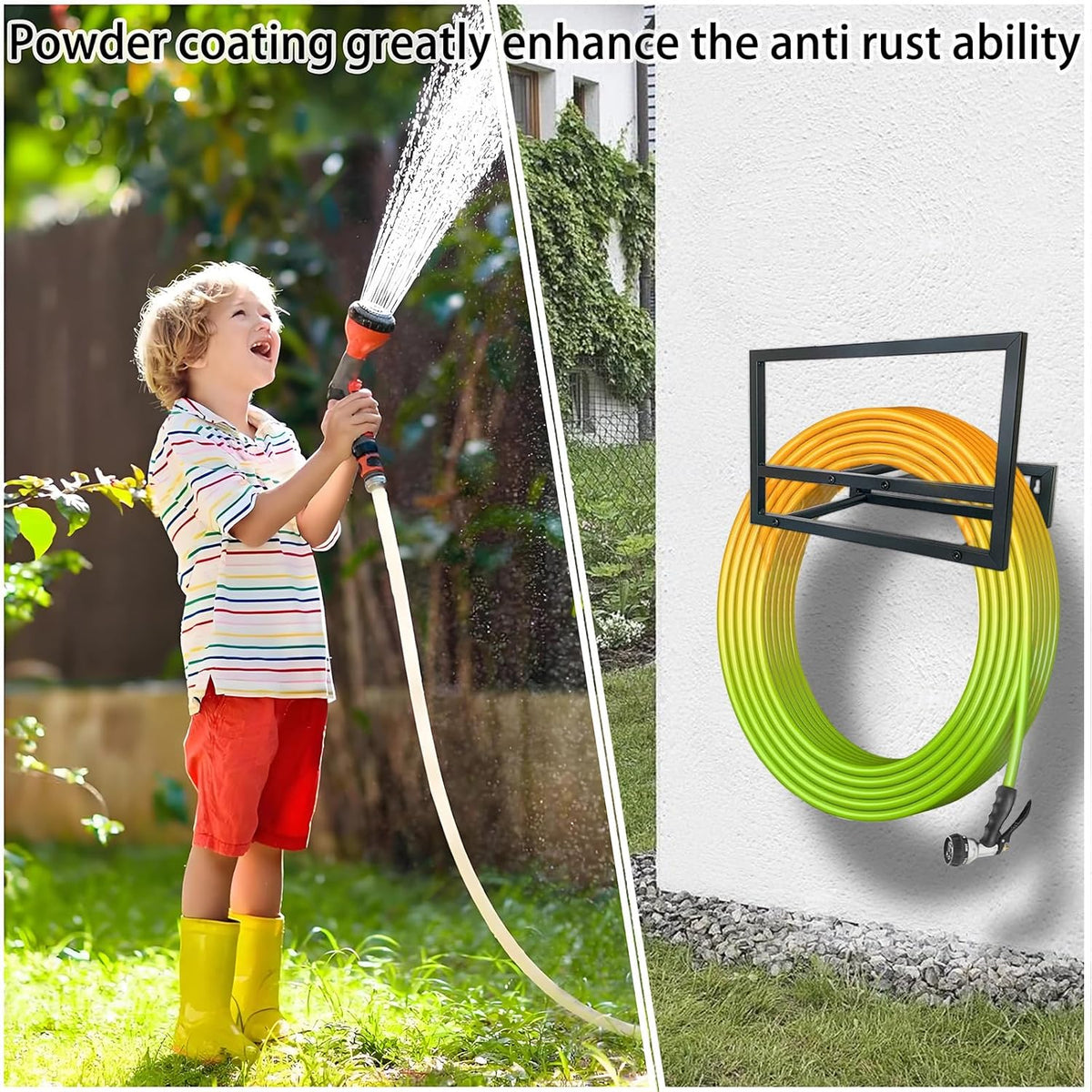 Garden Hose Holder Wall Mount,Water Hose Holders for Outside,Heavy Duty Hose Rack for 125-ft Hose Storage,Metal Hose Wall Mount Black Garden Hose Hanger