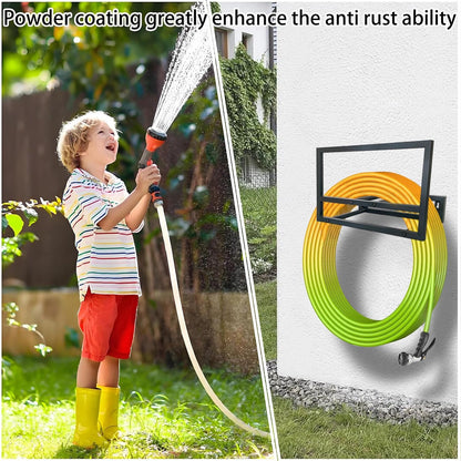 Garden Hose Holder Wall Mount,Water Hose Holders for Outside,Heavy Duty Hose Rack for 125-ft Hose Storage,Metal Hose Wall Mount Black Garden Hose Hanger
