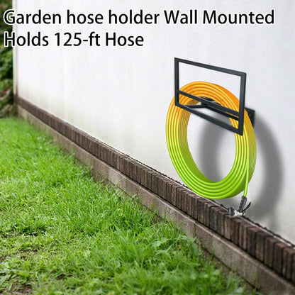 Garden Hose Holder Wall Mount,Water Hose Holders for Outside,Heavy Duty Hose Rack for 125-ft Hose Storage,Metal Hose Wall Mount Black Garden Hose Hanger