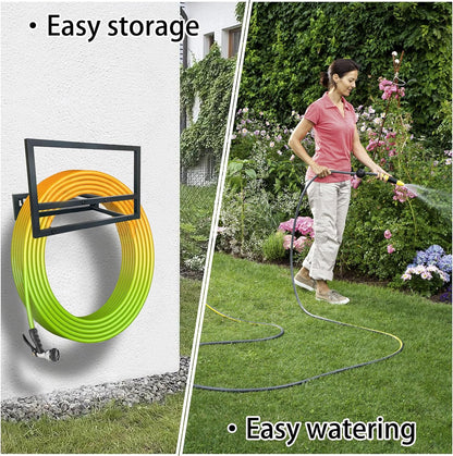 Garden Hose Holder Wall Mount,Water Hose Holders for Outside,Heavy Duty Hose Rack for 125-ft Hose Storage,Metal Hose Wall Mount Black Garden Hose Hanger