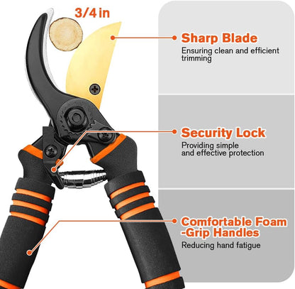 8'' Professional Straight Blade Garden Shears for Plant Trimming