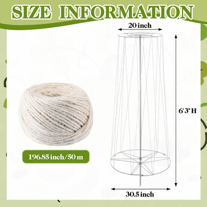 2 Set 6' 3" H Squash Bean Cucumber Melon Vine Tower Sturdy Galvanized Steel Vine Tower with White Twine Large Upright Garden Trellis Plant Support for Climbing Plants Vegetable Outdoor