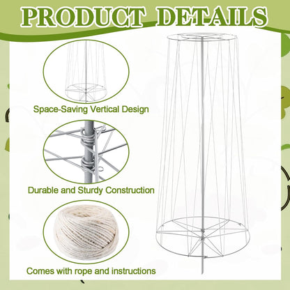 2 Set 6' 3" H Squash Bean Cucumber Melon Vine Tower Sturdy Galvanized Steel Vine Tower with White Twine Large Upright Garden Trellis Plant Support for Climbing Plants Vegetable Outdoor