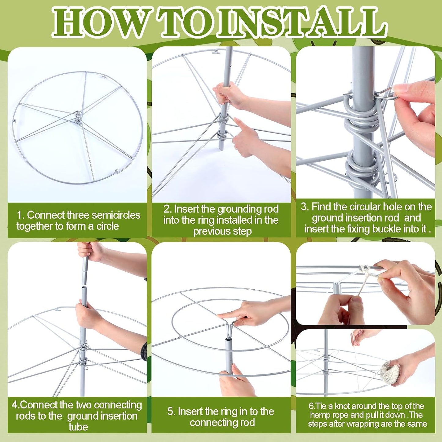 2 Set 6' 3" H Squash Bean Cucumber Melon Vine Tower Sturdy Galvanized Steel Vine Tower with White Twine Large Upright Garden Trellis Plant Support for Climbing Plants Vegetable Outdoor
