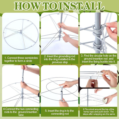 2 Set 6' 3" H Squash Bean Cucumber Melon Vine Tower Sturdy Galvanized Steel Vine Tower with White Twine Large Upright Garden Trellis Plant Support for Climbing Plants Vegetable Outdoor