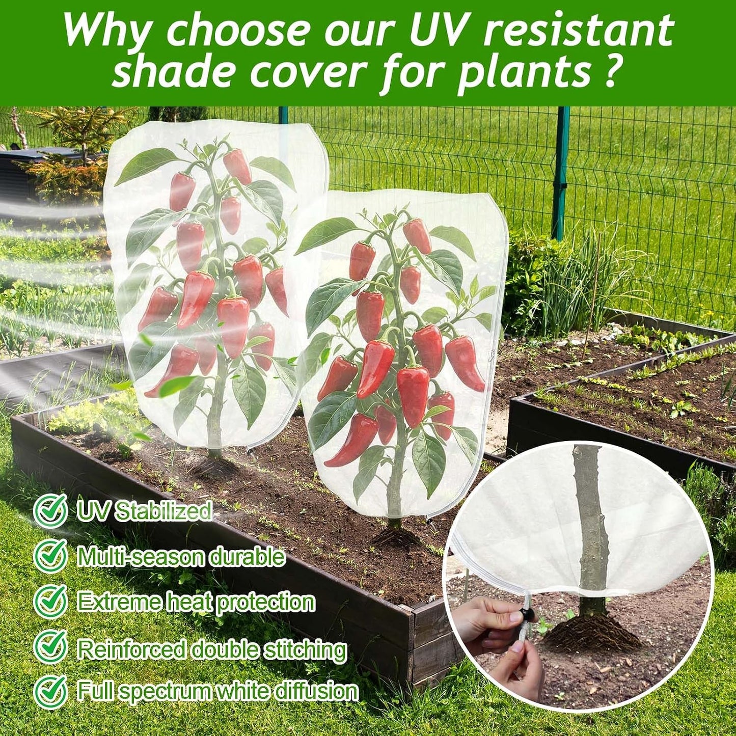 2Pcs 2.6 x 3.3Ft Garden Plant Shade Cover with Zipper Drawstring Non-Woven Sun Protection Plant Cover White Light Refraction Sunshade Cloth Netting for Small Plants, Potted Flowers