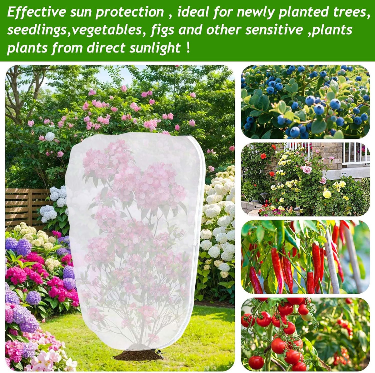 2Pcs 2.6 x 3.3Ft Garden Plant Shade Cover with Zipper Drawstring Non-Woven Sun Protection Plant Cover White Light Refraction Sunshade Cloth Netting for Small Plants, Potted Flowers