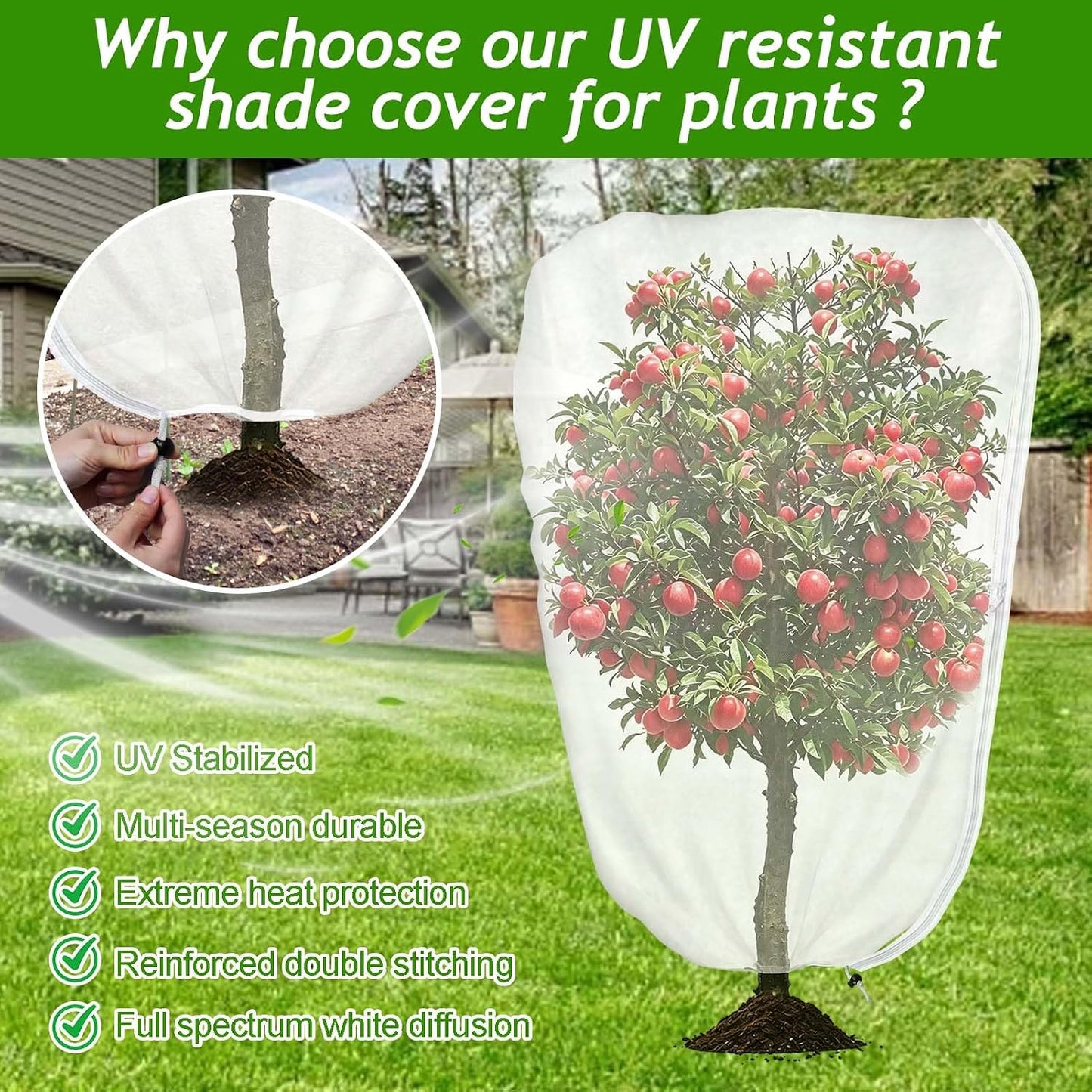 2Pcs 2.6 x 3.3Ft Garden Plant Shade Cover with Zipper Drawstring Non-Woven Sun Protection Plant Cover White Light Refraction Sunshade Cloth Netting for Small Plants, Potted Flowers