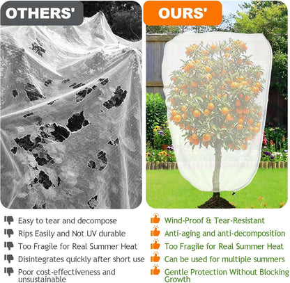 2Pcs 2.6 x 3.3Ft Garden Plant Shade Cover with Zipper Drawstring Non-Woven Sun Protection Plant Cover White Light Refraction Sunshade Cloth Netting for Small Plants, Potted Flowers