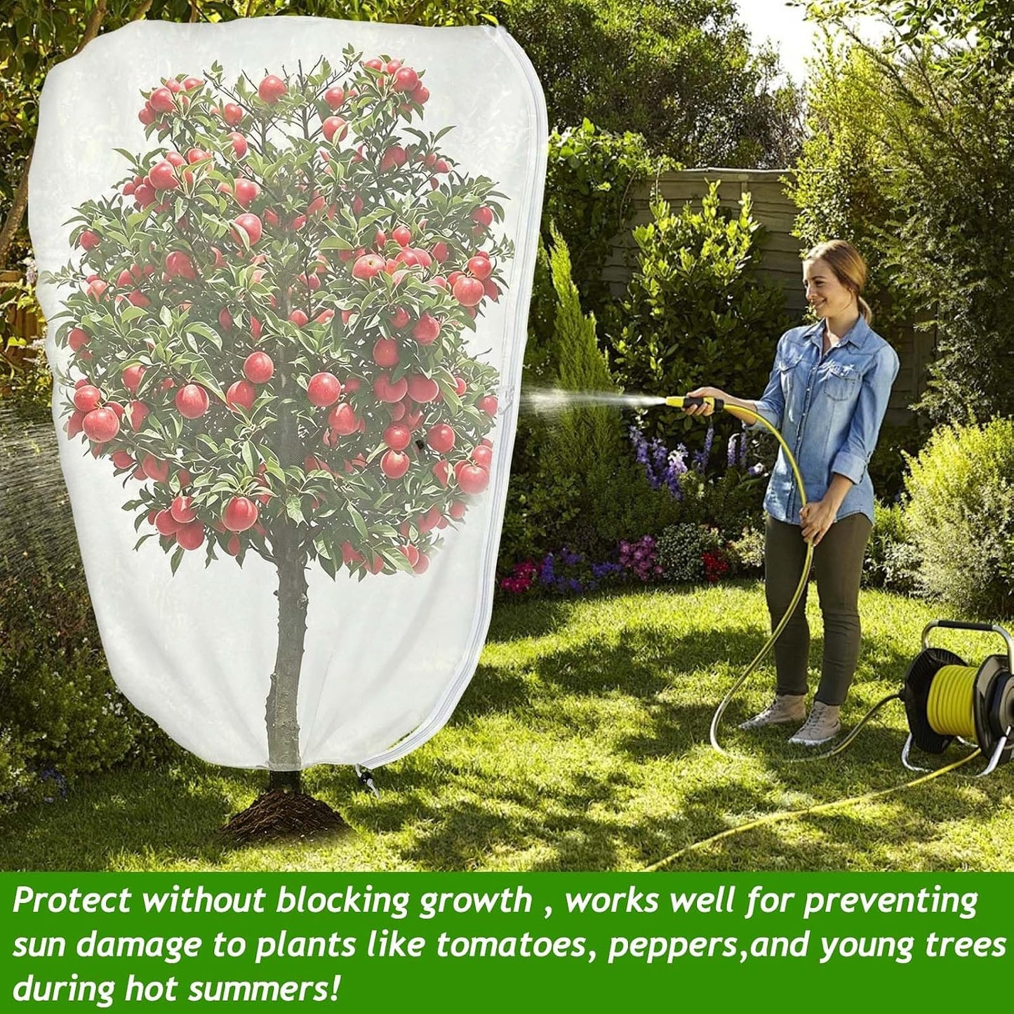 2Pcs 2.6 x 3.3Ft Garden Plant Shade Cover with Zipper Drawstring Non-Woven Sun Protection Plant Cover White Light Refraction Sunshade Cloth Netting for Small Plants, Potted Flowers