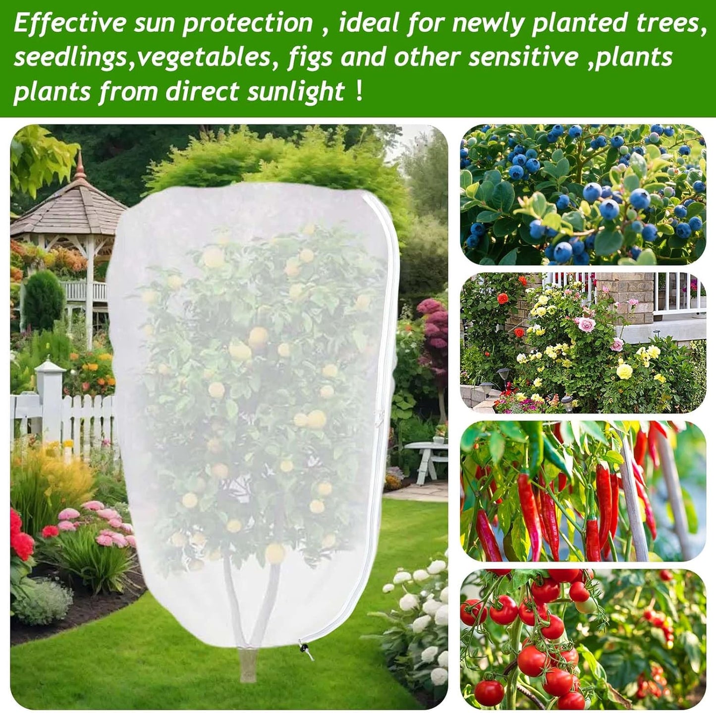 2Pcs 2.6 x 3.3Ft Garden Plant Shade Cover with Zipper Drawstring Non-Woven Sun Protection Plant Cover White Light Refraction Sunshade Cloth Netting for Small Plants, Potted Flowers