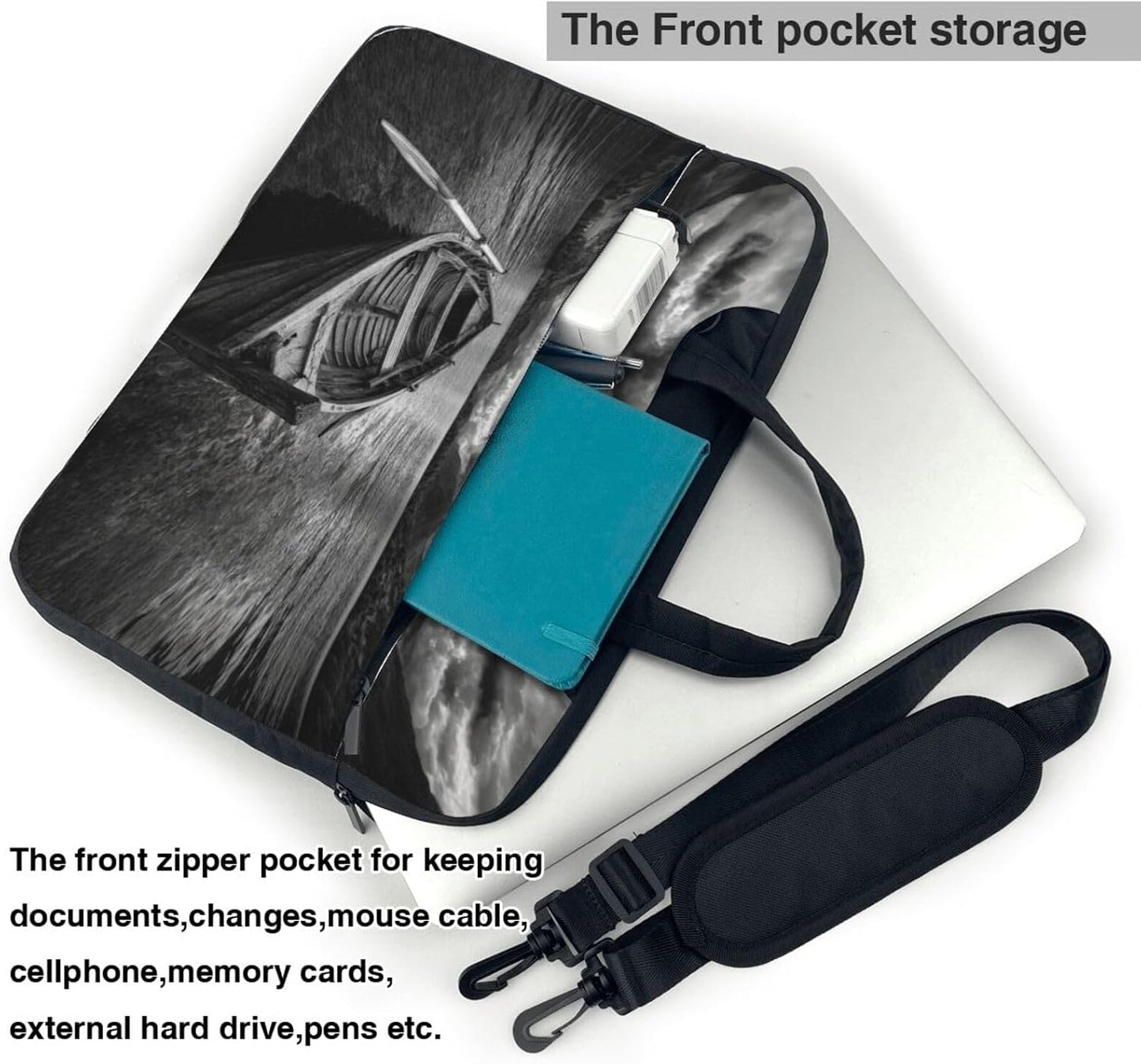 Wooden Row Boat Floating in The Water Laptop Bag 15.6 Inch Computer Case Padded Sleeve Cover for Women Men
